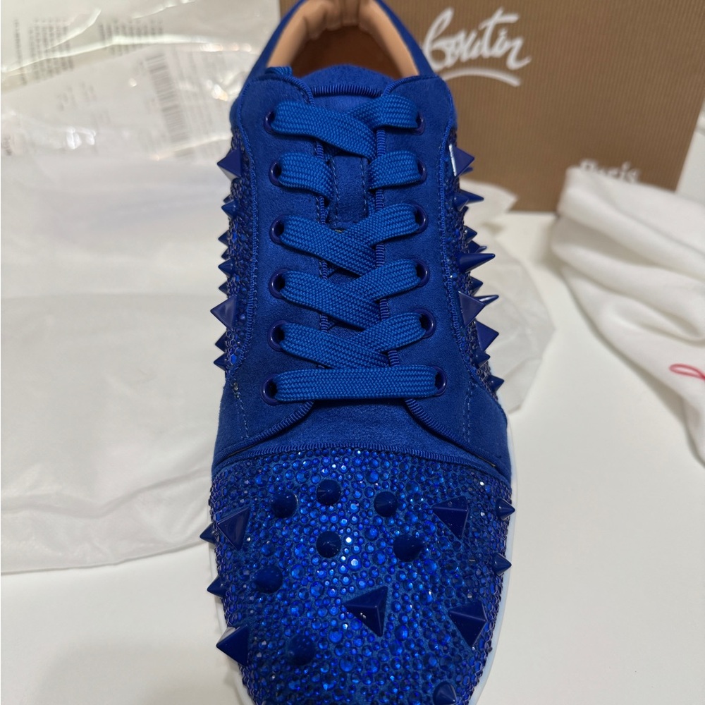 Christian Louboutin Royal Blue Embellished Sneakers - Picture 2 of 5